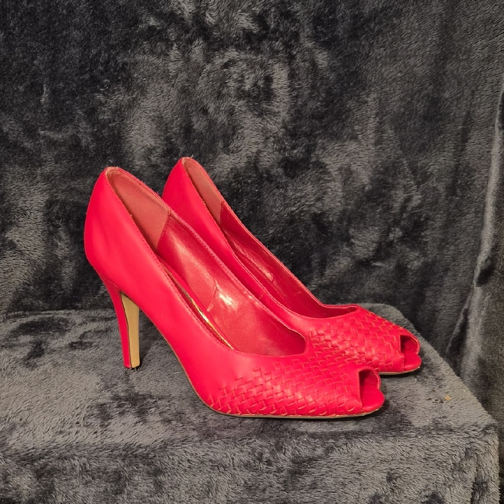 Athena Alexander Bold Red Peep-Toe Heels